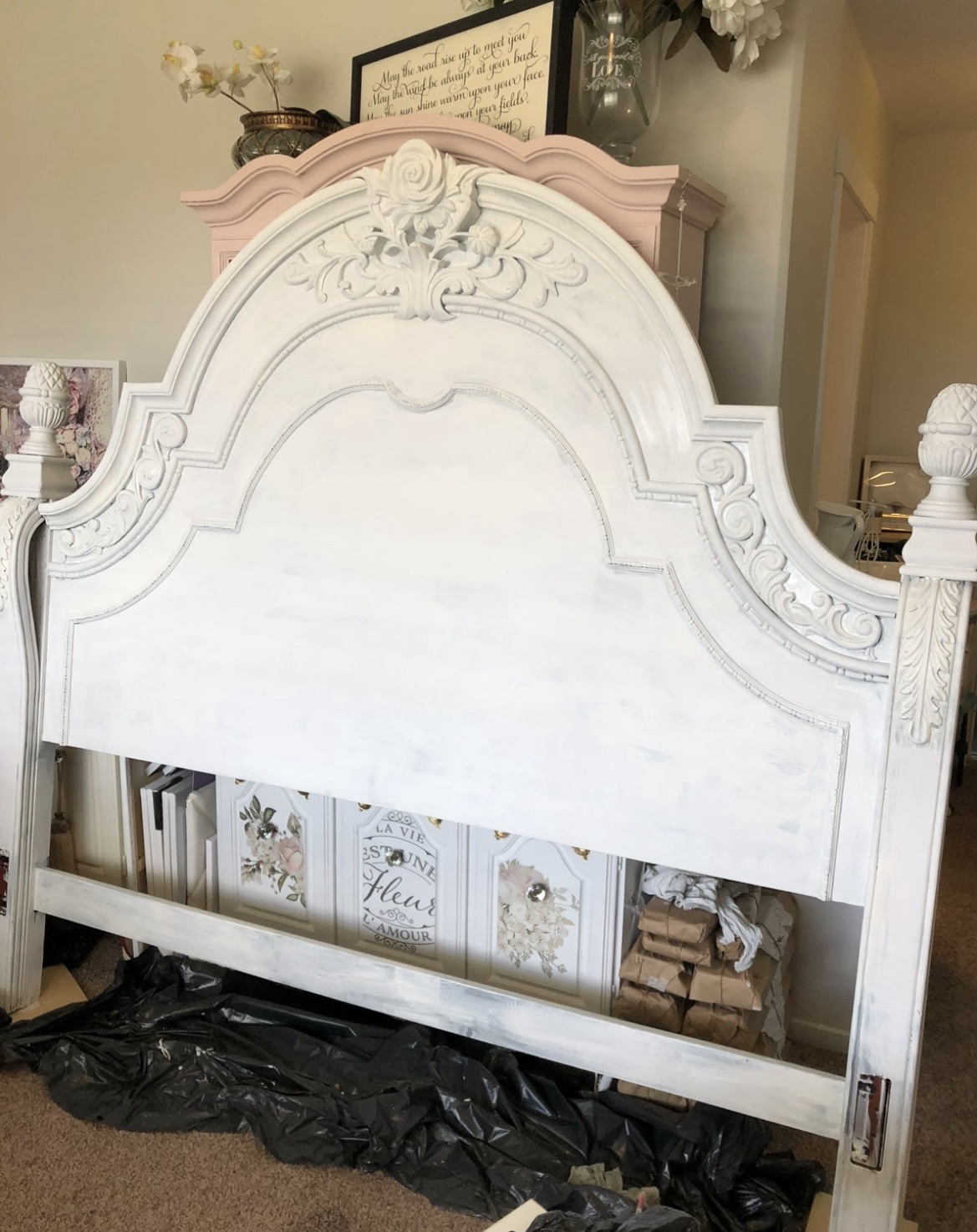 progress photo of king sized headboard